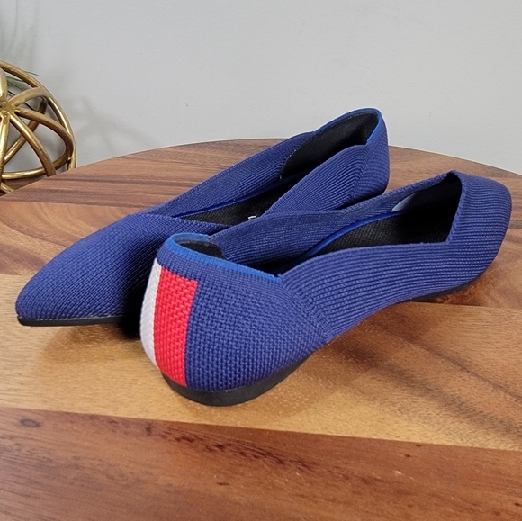 Rothys The Point Ballet Flats Blue Red & White Stripe Accent Women's Size 5.5 - Picture 3 of 16